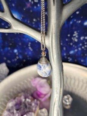 Artisan Sodalite Wire Wrap & Silvertone Necklace
